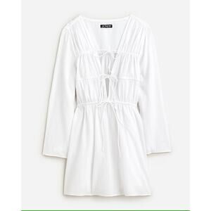 J Crew Womens Size M Tiered Tie Front Dress in Beach Cotton Vneck White CA803